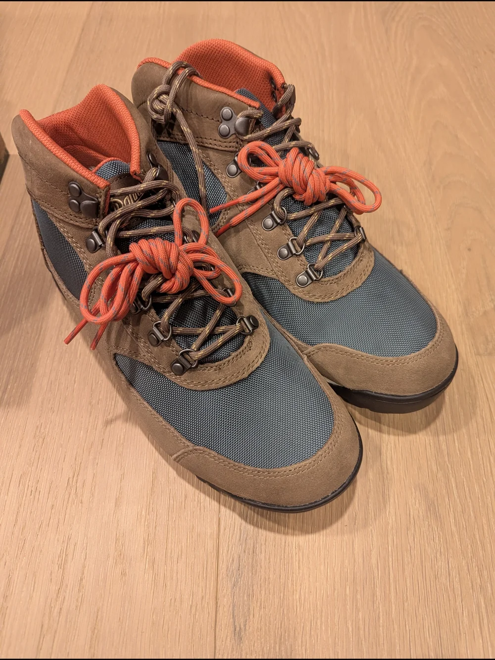 Danner Brown Suede & Blue Mesh Hiking Boots with Orange Laces